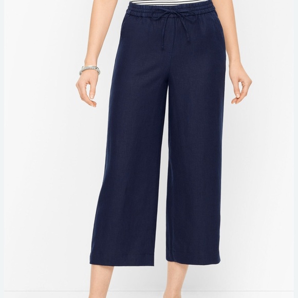 Talbots Navy Blue Pull-On Wide Leg Elastic Waist Drawstring  Pants - Picture 1 of 11